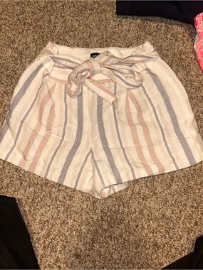 Express High-Waist Striped Tie-Front Shorts - Cream, Pink & Blue